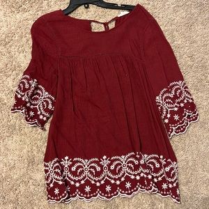 Maroon and white blouse
